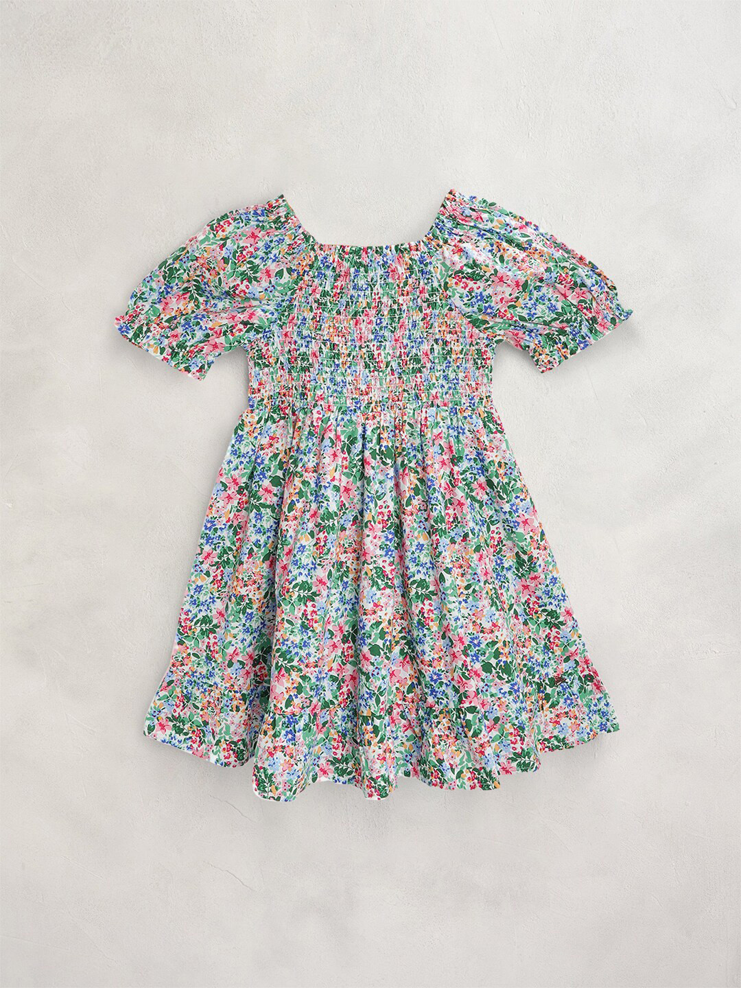 Cherry Crumble Girls Multicoloured Smocked Dress
