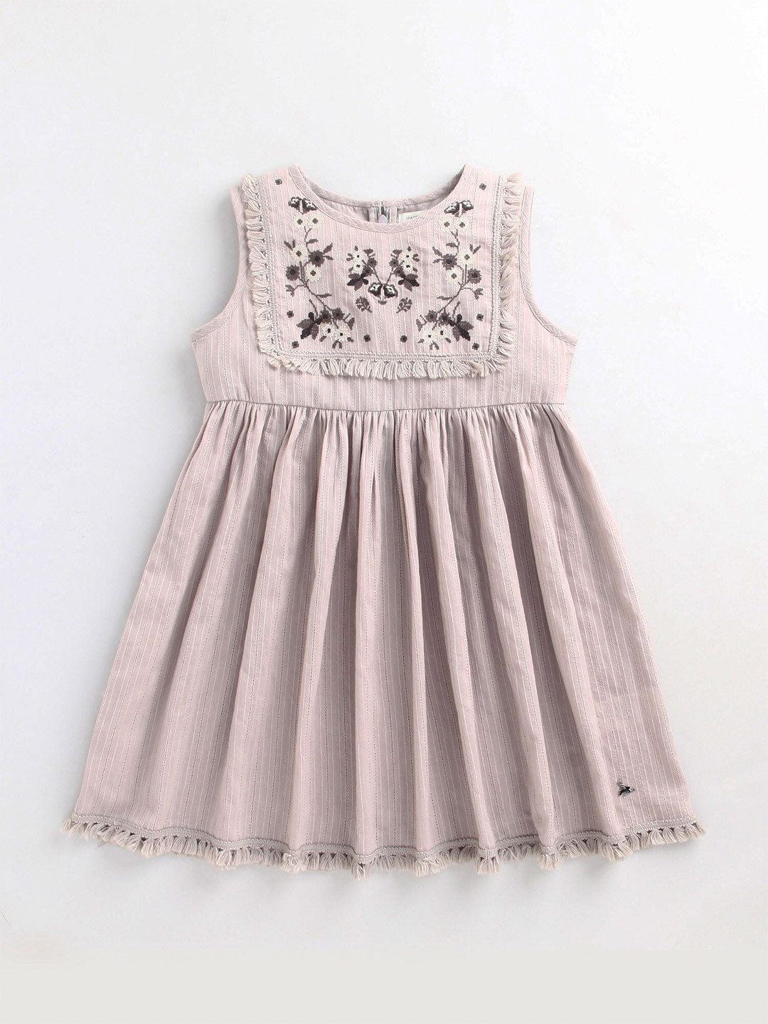 Cherry Crumble Grey Floral Embroidered Dress