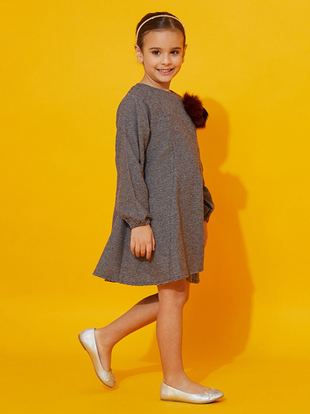 Cherry Crumble Grey & Black Checked A-Line Dress