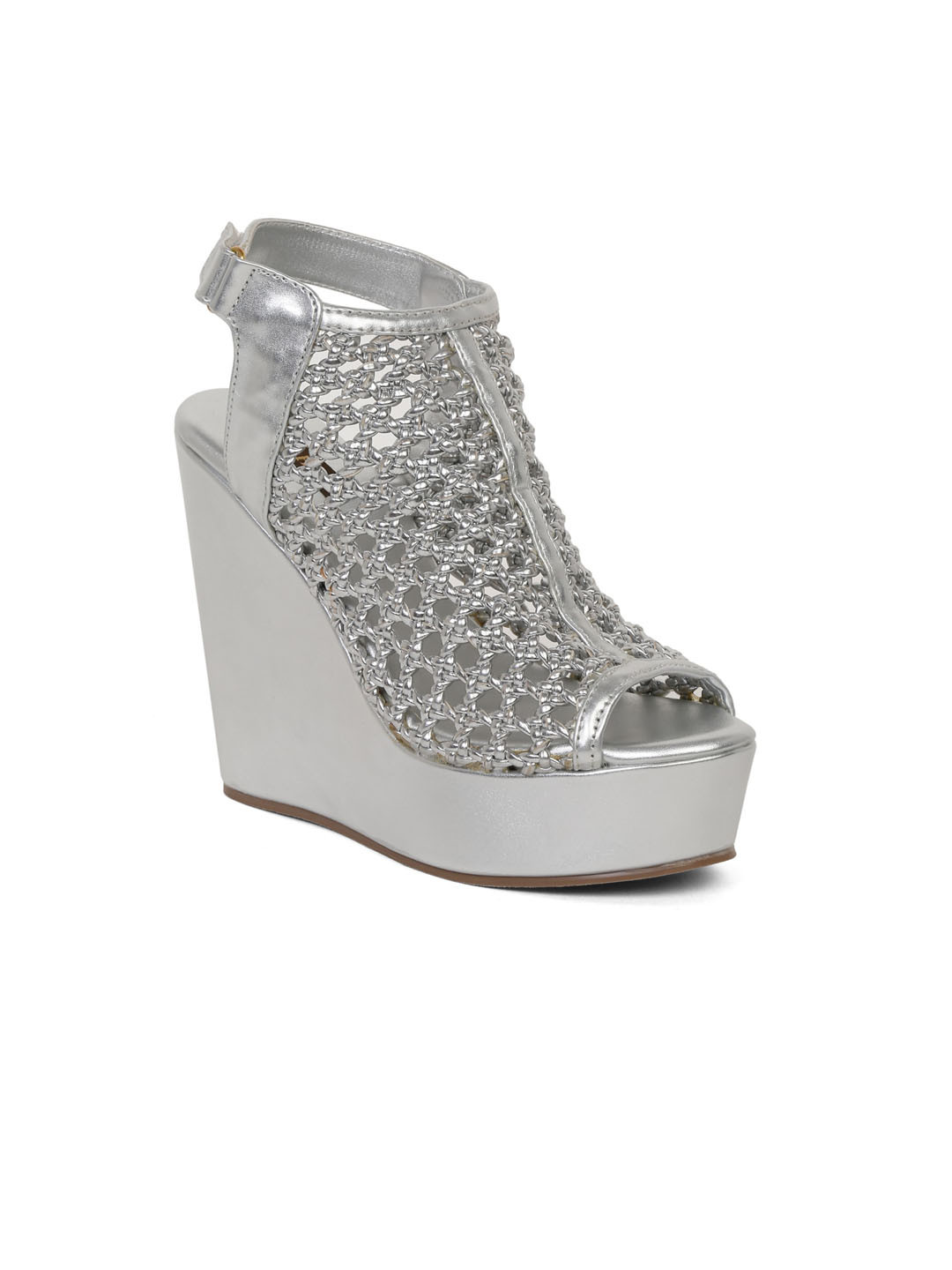 Flat n Heels Silver-Toned Wedge Peep Toes