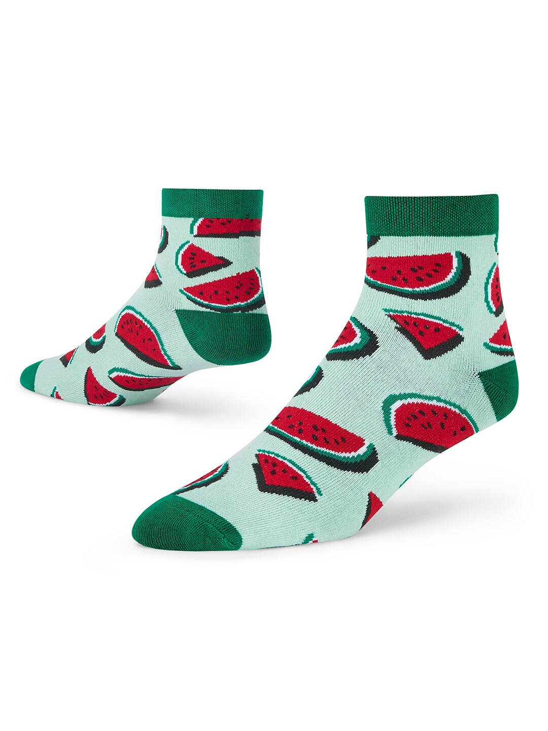 Dynamocks Unisex Green & Red Patterned Ankle-Length Socks