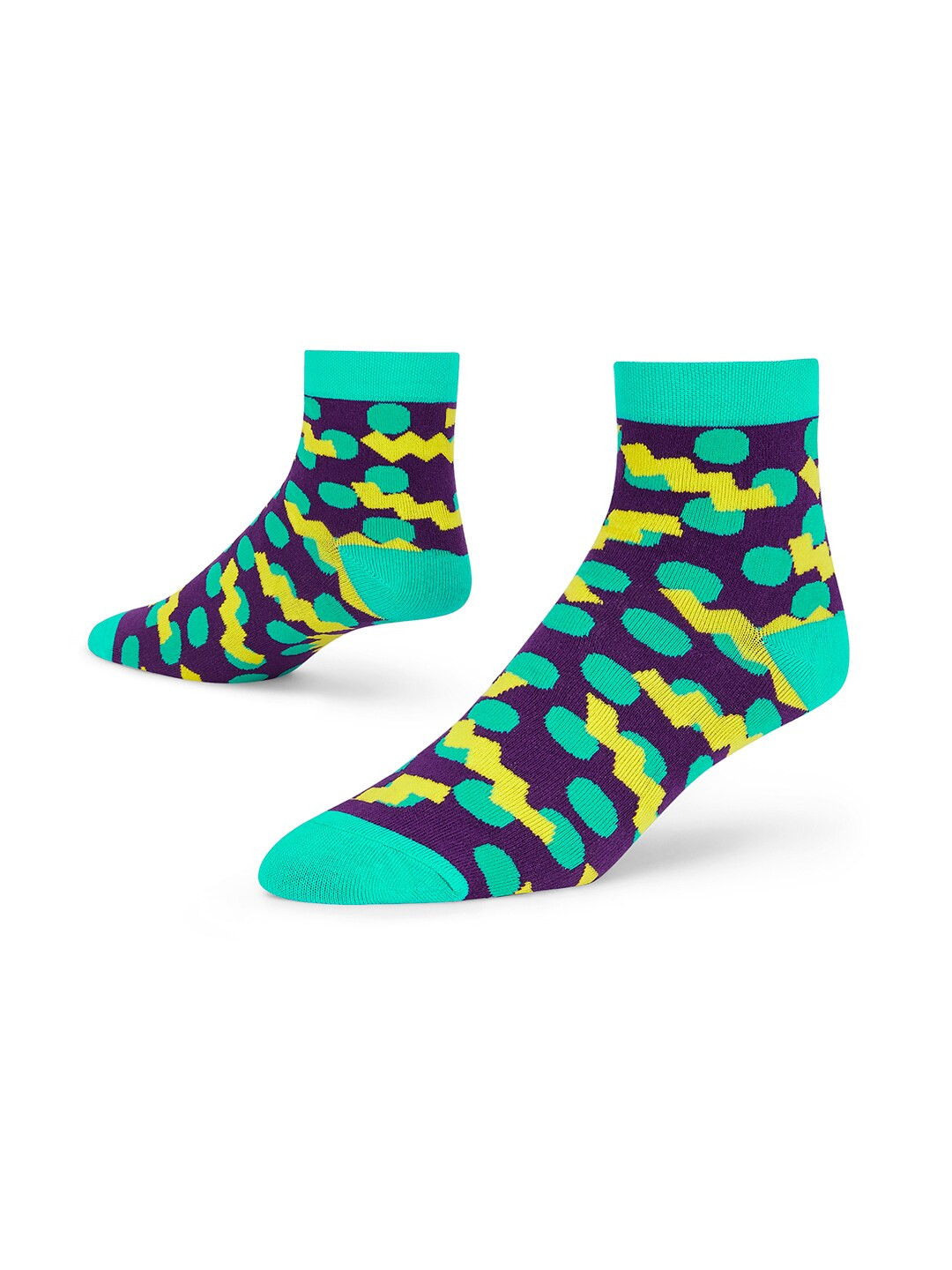 Dynamocks Unisex Blue & Yellow Patterned Ankle-Length Socks