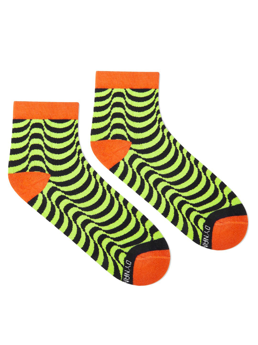 Dynamocks Unisex Black & Fluorescent Green Patterned Ankle-Length Socks
