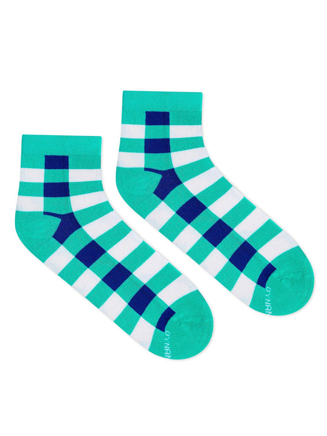 Dynamocks Unisex Sea Green & White Checked Ankle-Length Socks