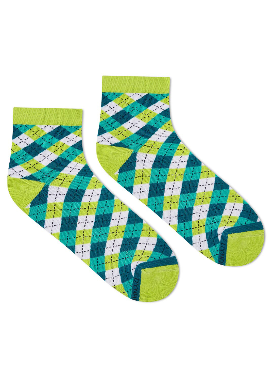 Dynamocks Unisex Green & Blue Checked Printed Cotton Socks