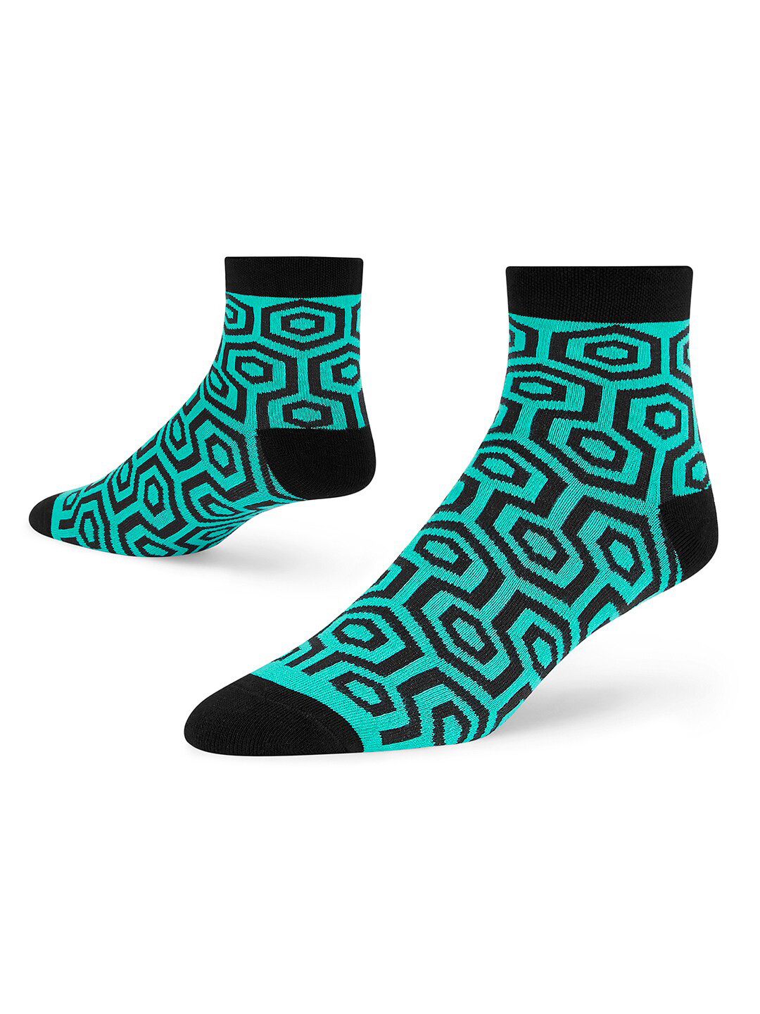 Dynamocks Unisex Green & Black Patterned Ankle-Length Socks