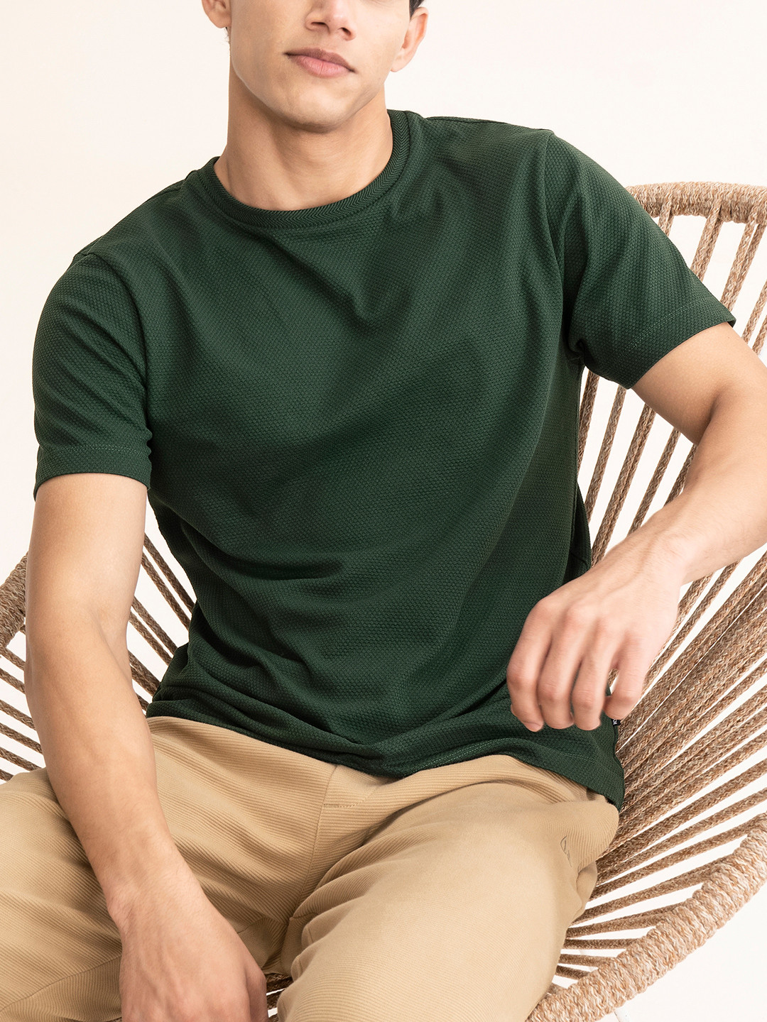 DAMENSCH Popcorn Textured Premium Cotton Regular Fit T-Shirt