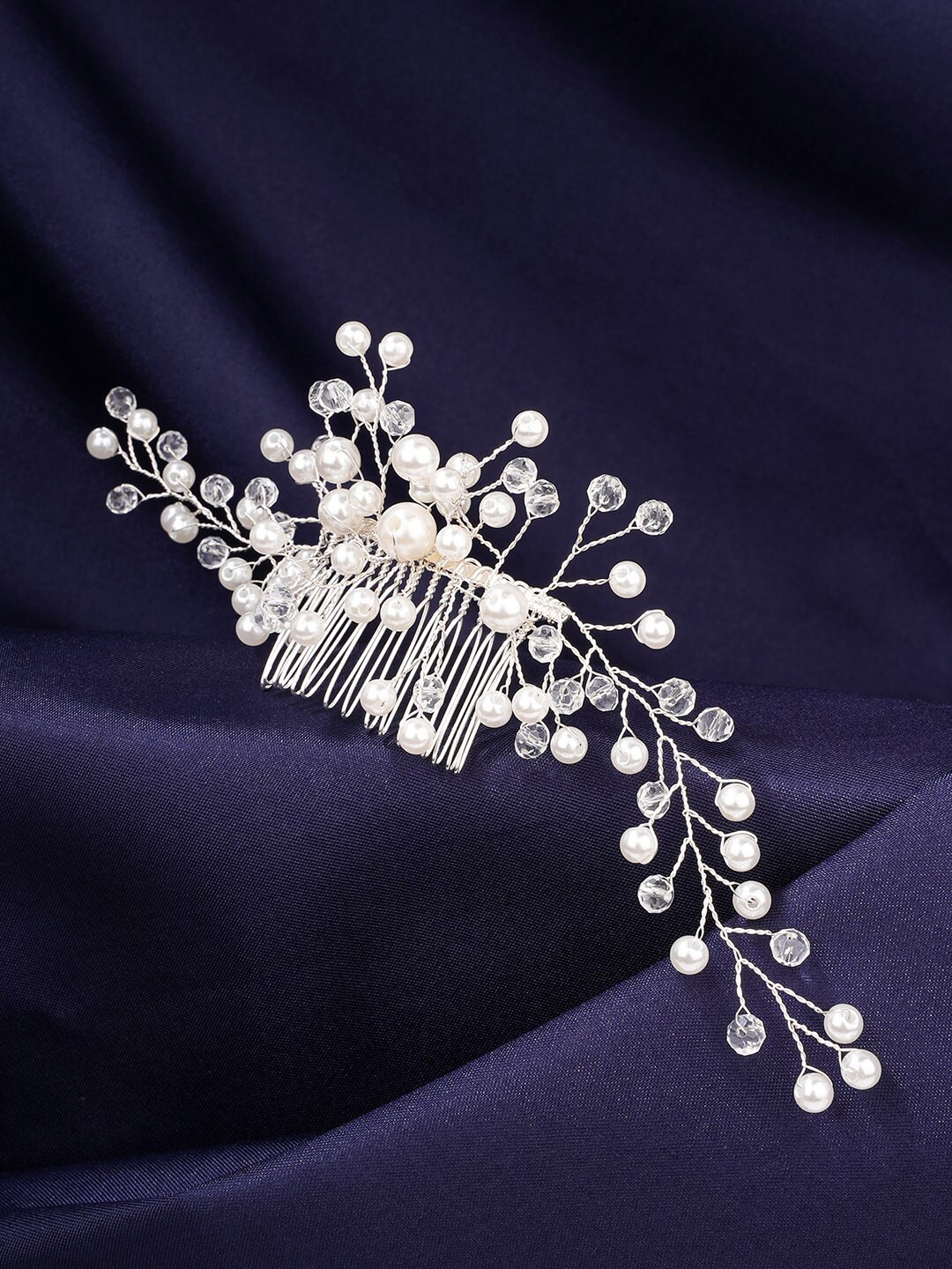 Yellow Chimes Women White Floral Design Hair Comb Pin