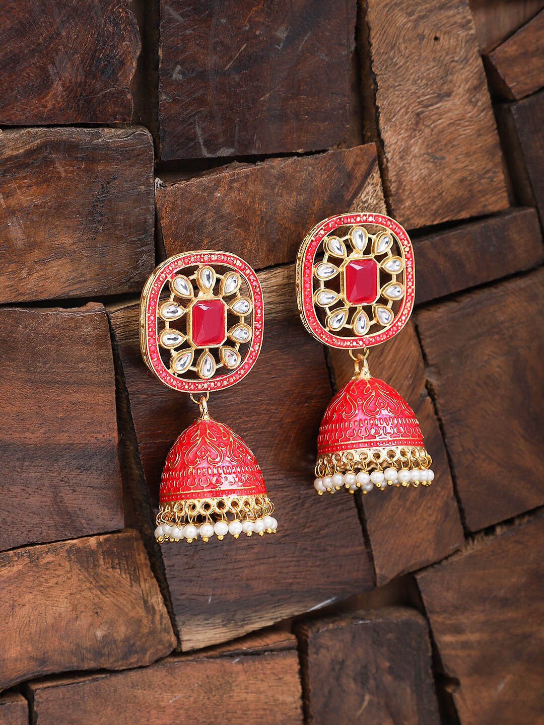 Yellow Chimes Woman Meenakari Jhumkas Earrings