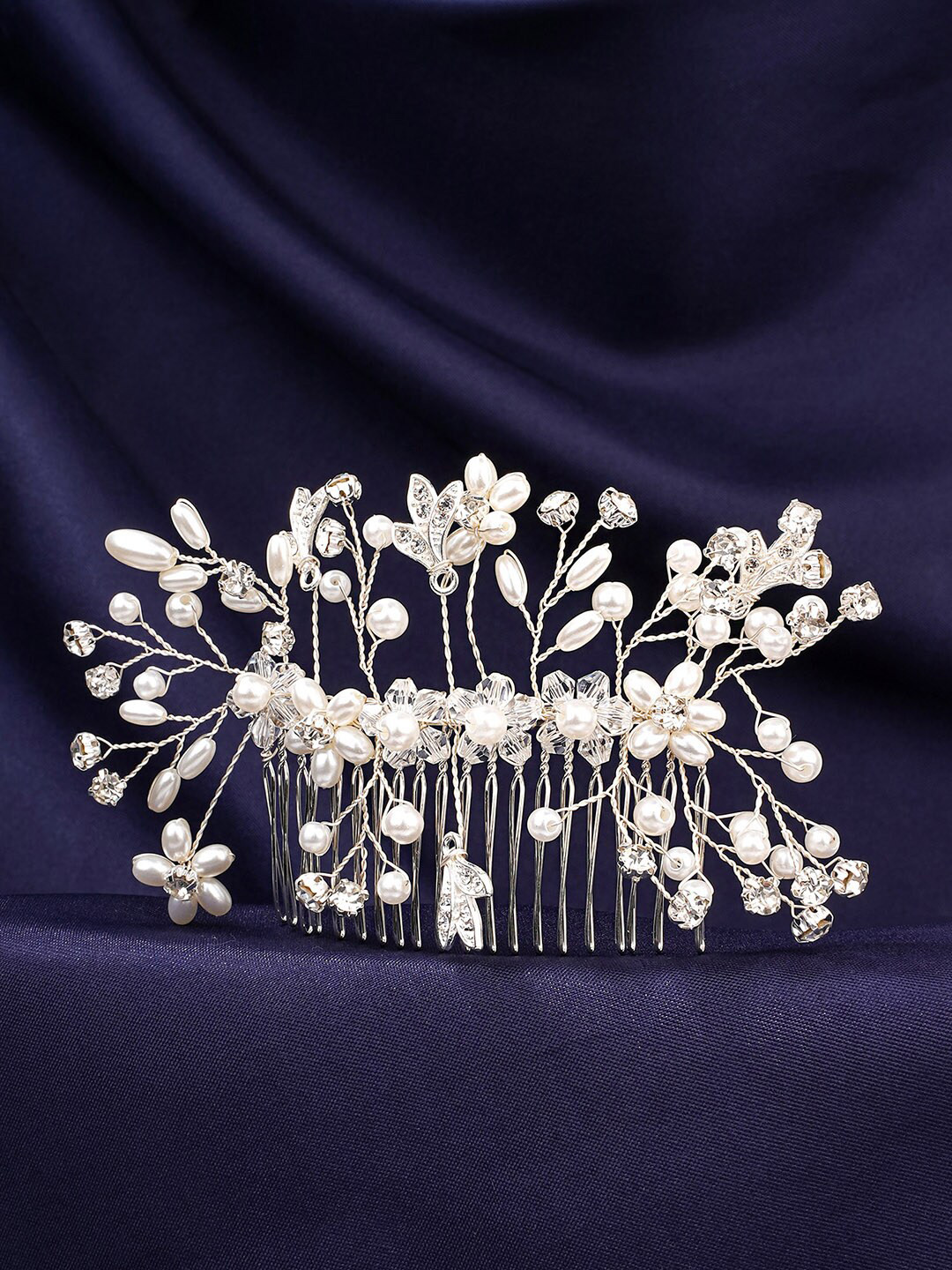 Yellow Chimes Women White Embellished Hair Comb Pin