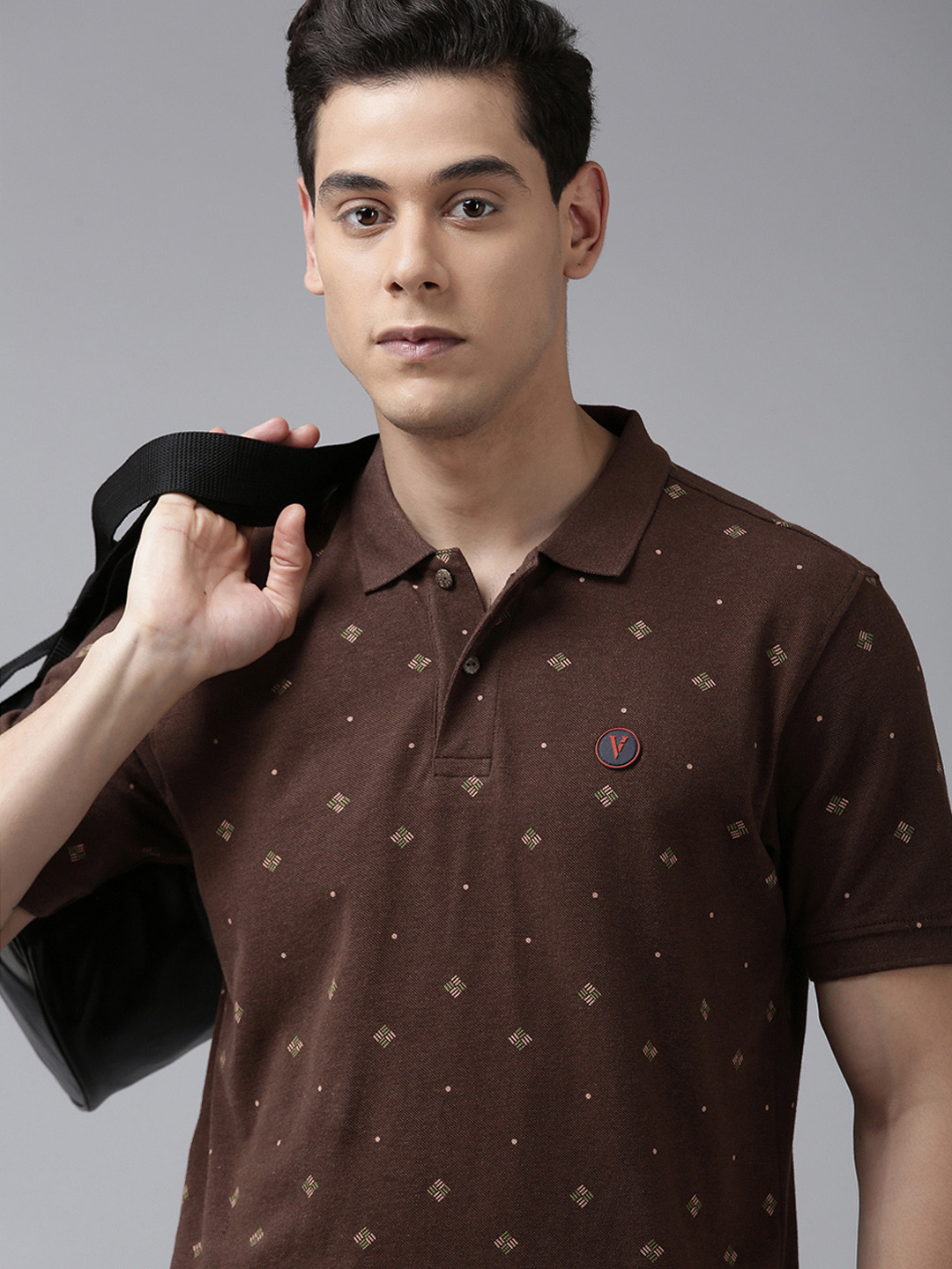 Van Heusen Sport Men Brown Indiana Pacers Printed Polo Collar Pure Cotton T-shirt