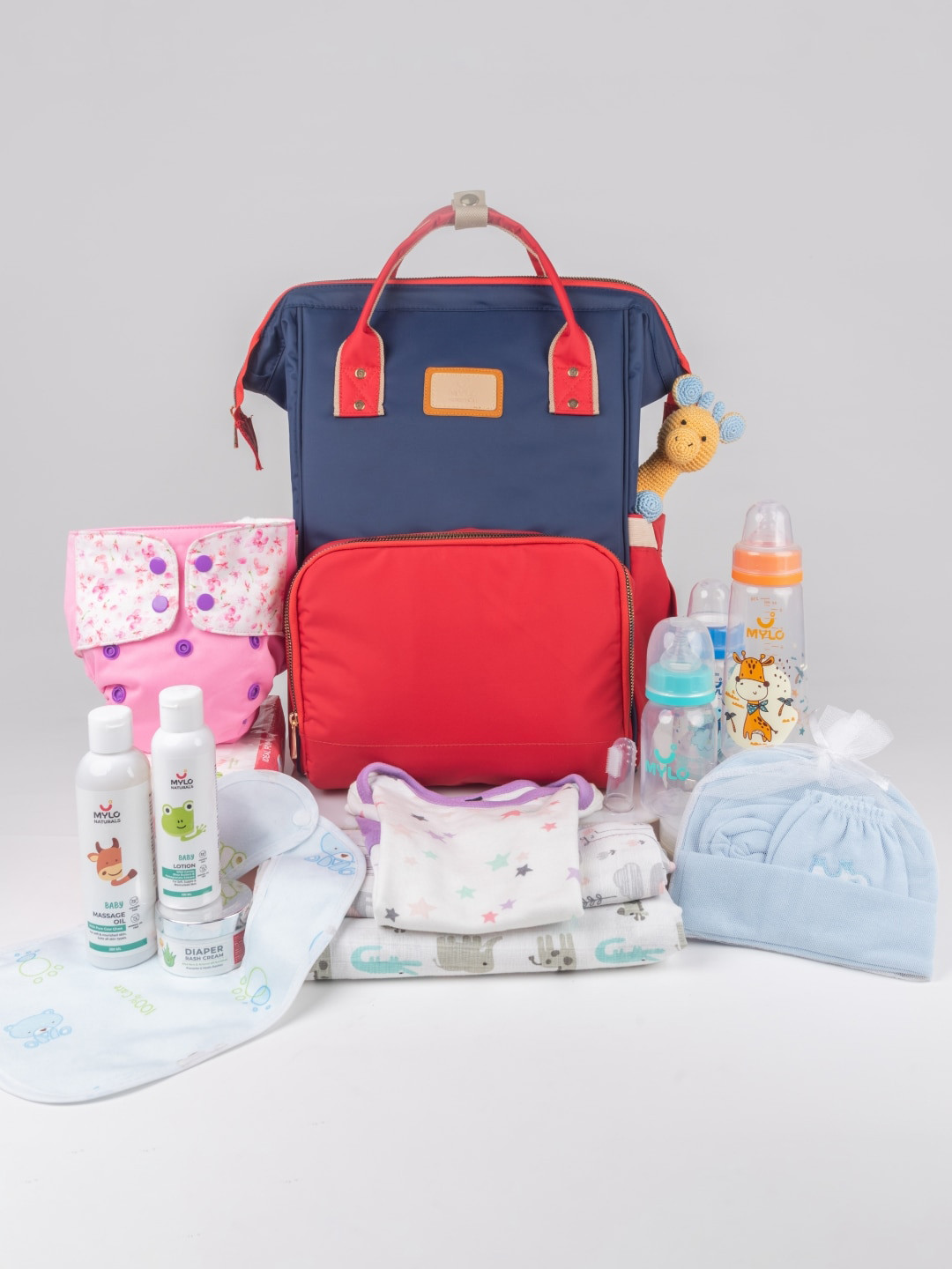 Mylo Kids Red & Blue Water-Resistant Diaper Backpack with Free Diaper Pouch