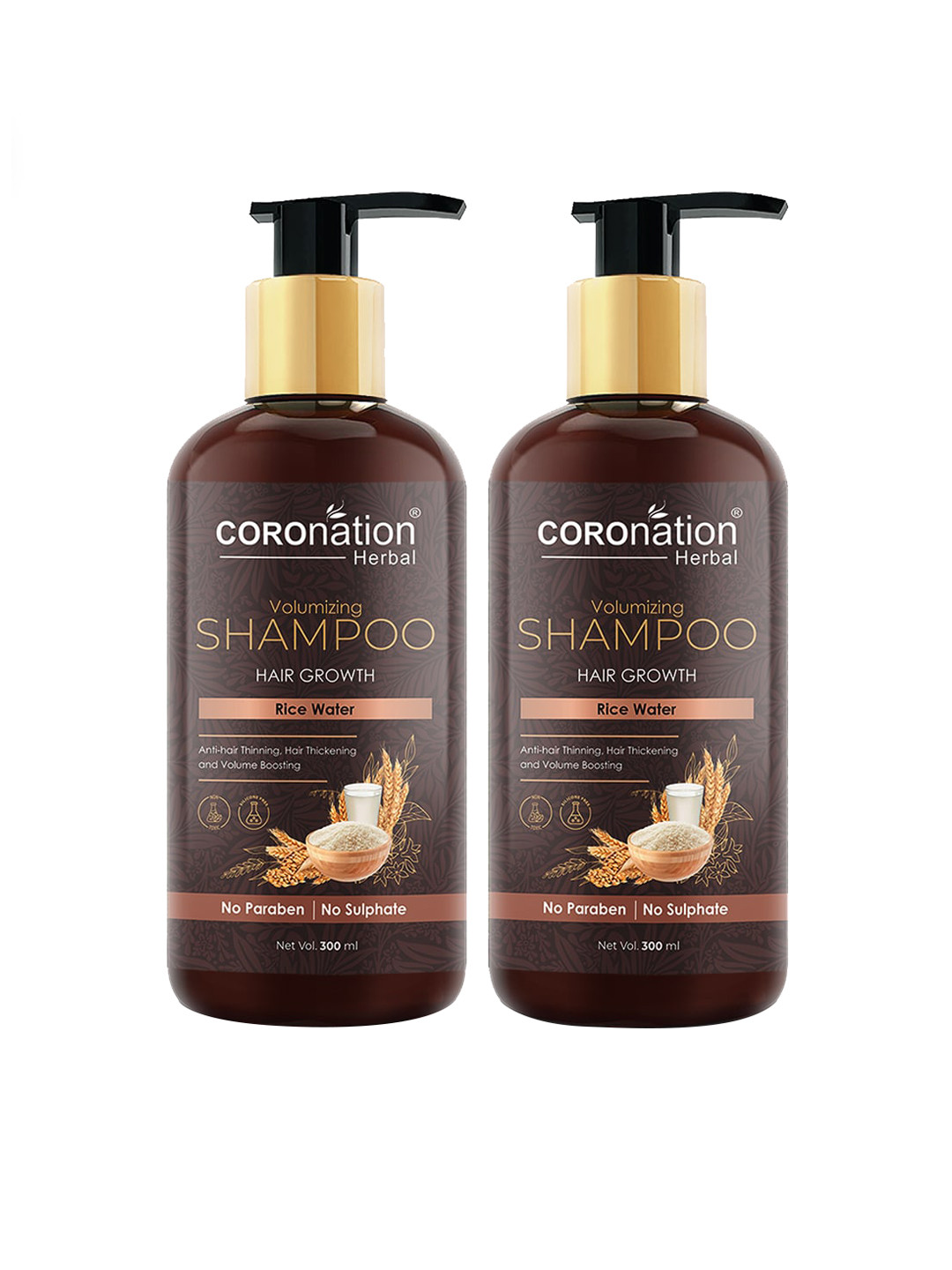 COROnation Herbal Set of 2 Volumizing Hair Growth Rice Water Shampoo - 300 ml Each