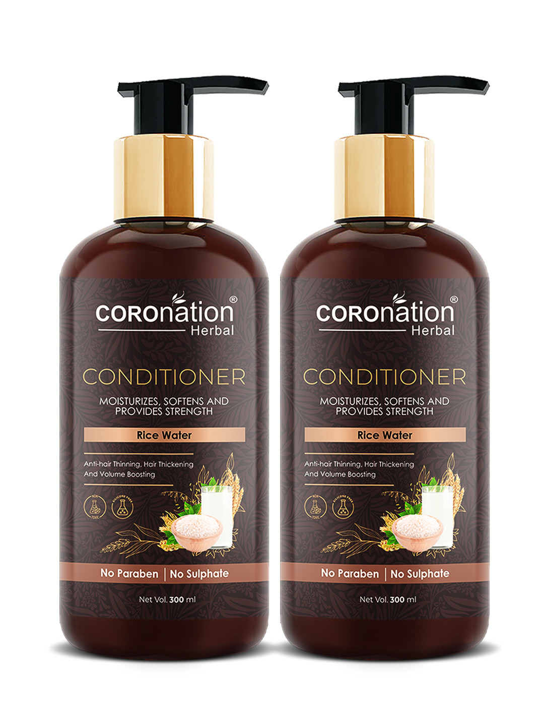 COROnation Herbal Set of 2 Rice Water Hair Conditioner To Moisturize & Soften - 300ml Each