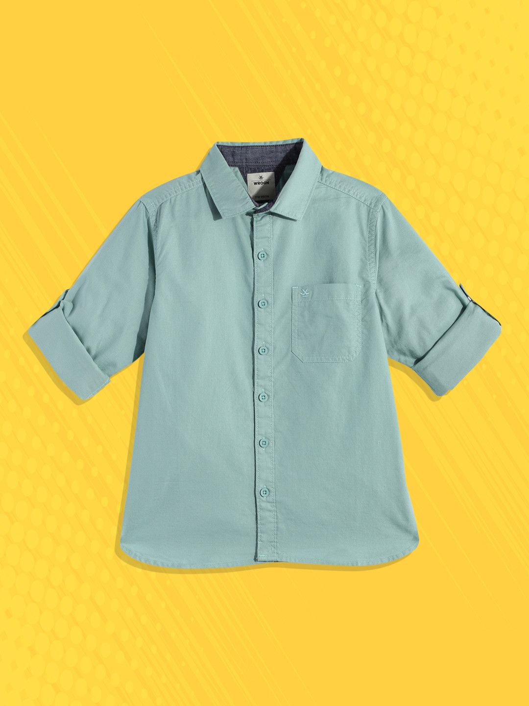 WROGN YOUTH Boys Green Solid Pure Cotton Casual Shirt