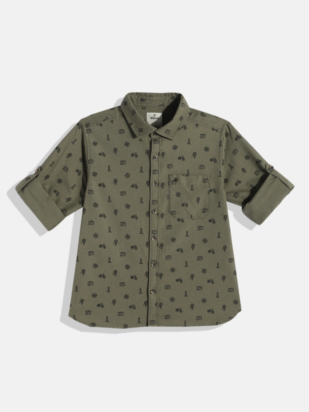 WROGN YOUTH Boys Green Printed Pure Cotton Casual Shirt