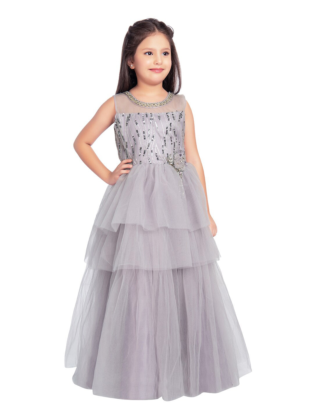 BETTY Purple Embellished Net Maxi Dress