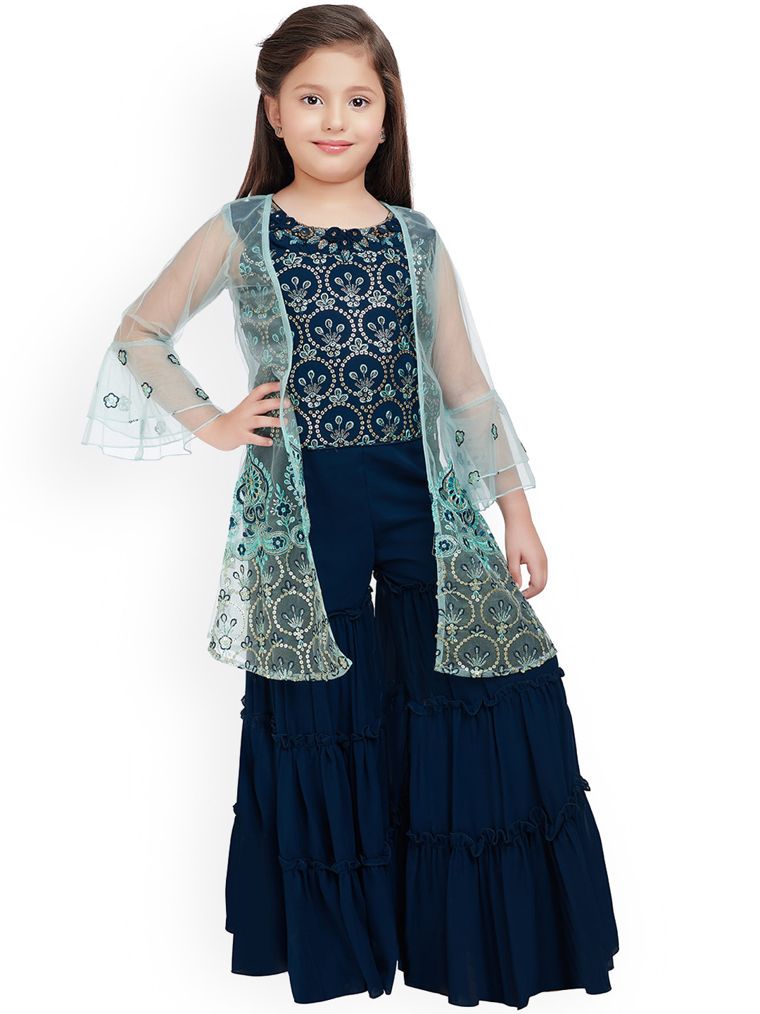 BETTY Girls Printed Top with Palazzos & Jacket