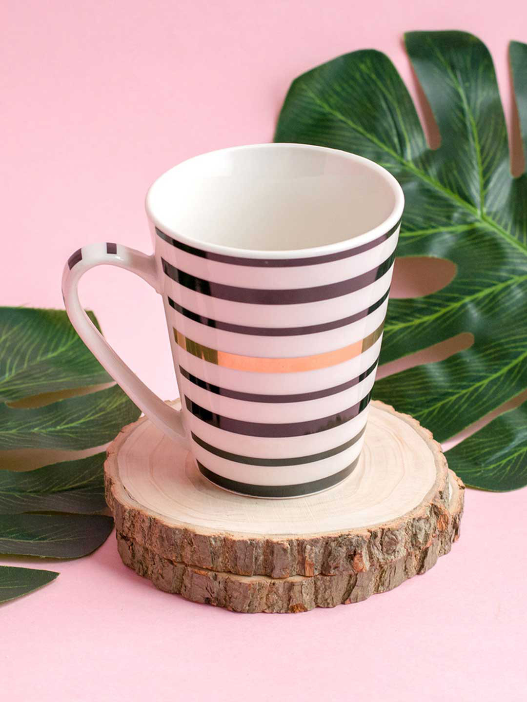 Art Street Black & Gold-Toned Parallel Liner Print Tea & Coffee Ceramic Mugs 300 ml