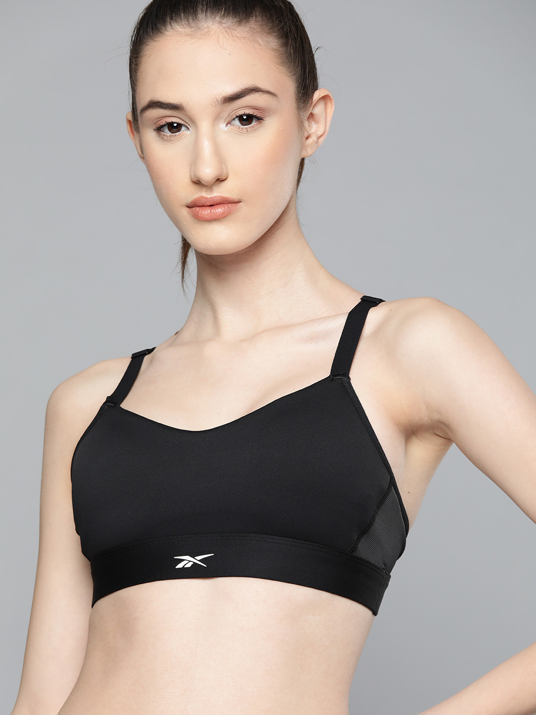 Reebok Black Bra Removable Padded Lux Strappy Sports Bra