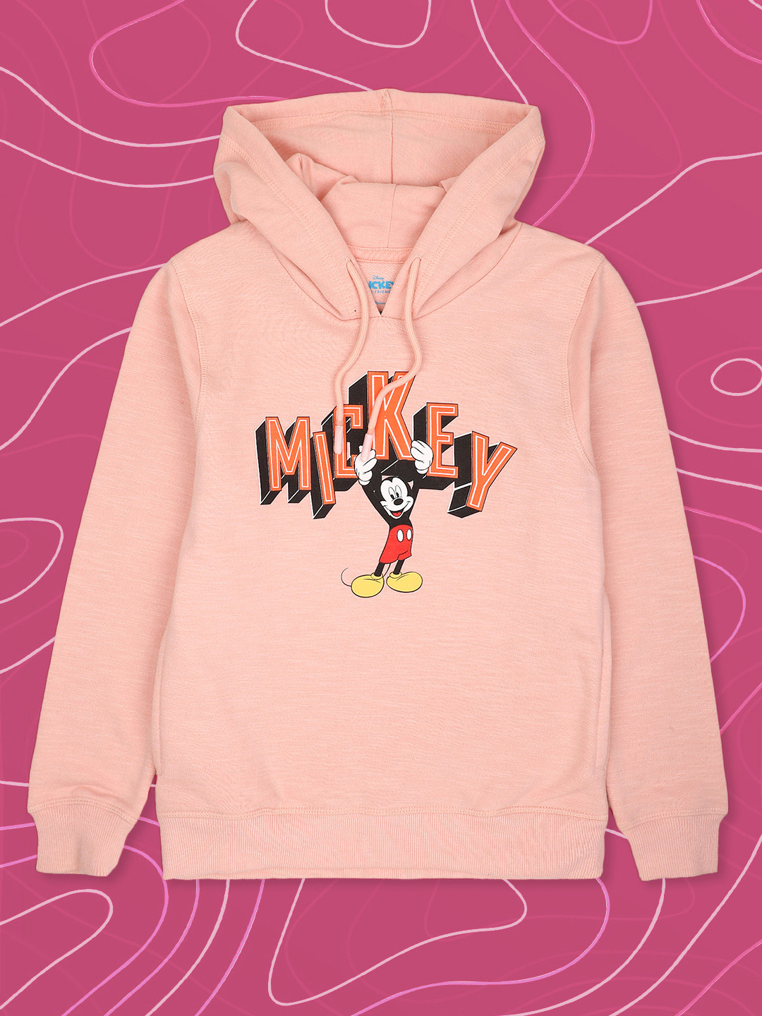 Kids Ville Boys Pink Mickey Mouse Printed Hooded Sweatshirt