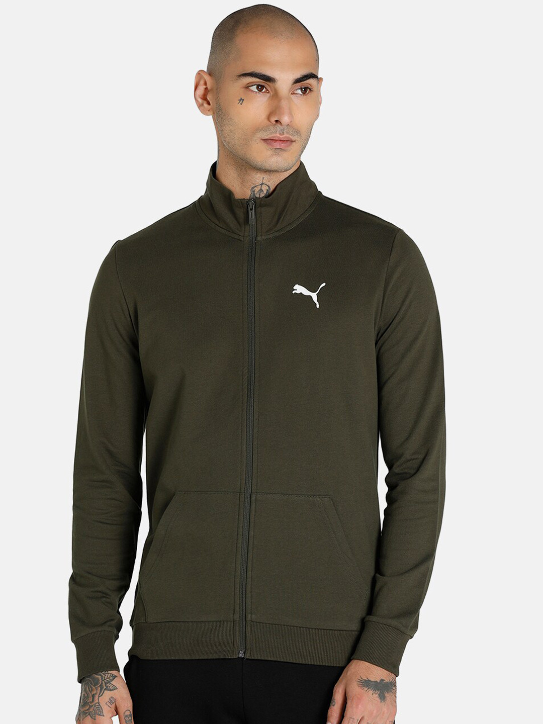 Puma Men Olive Green Brand Logo Sporty Jacket