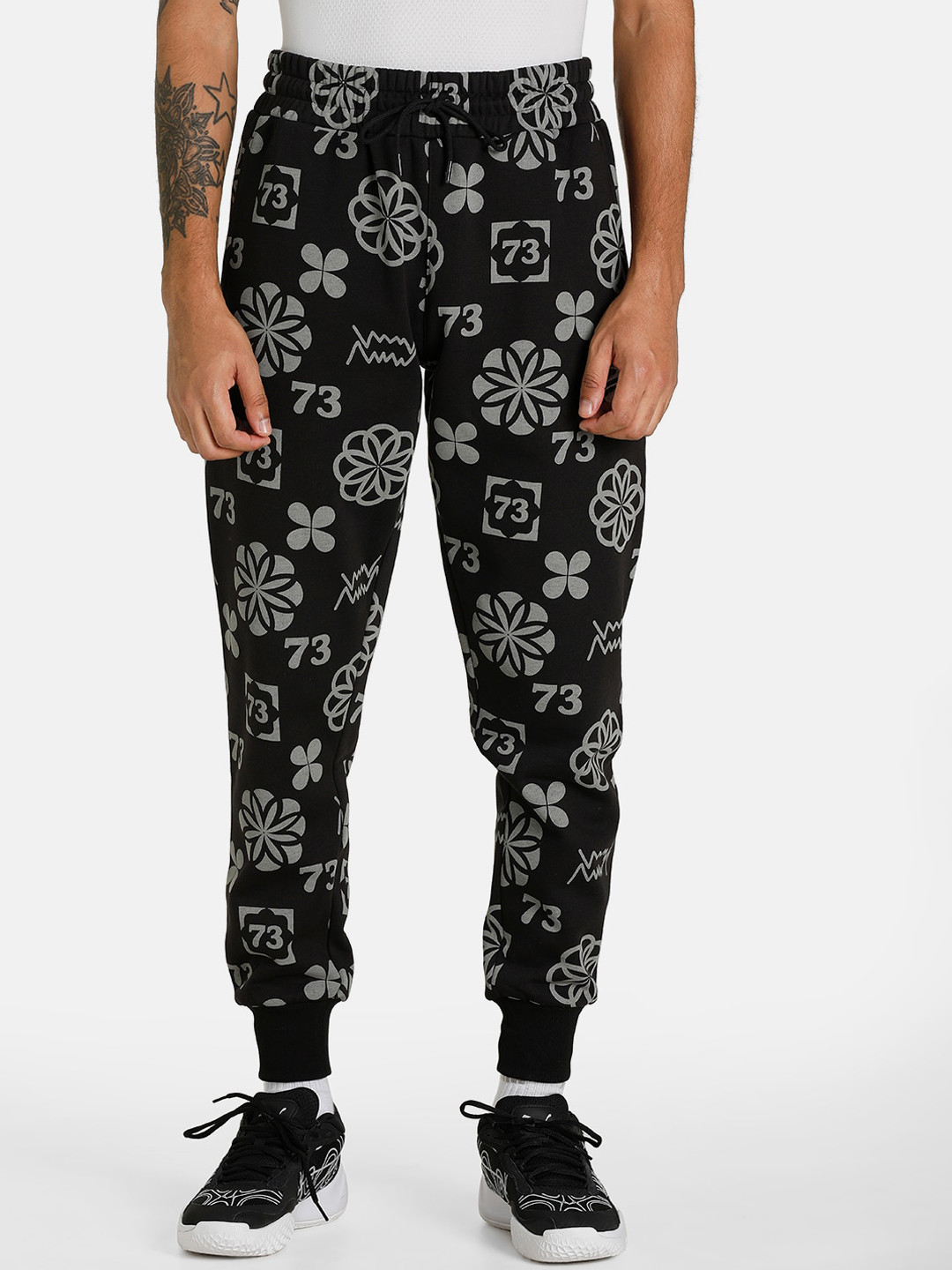 Puma Men Black Printed Booster Clyde Cotton Regular Fit Joggers