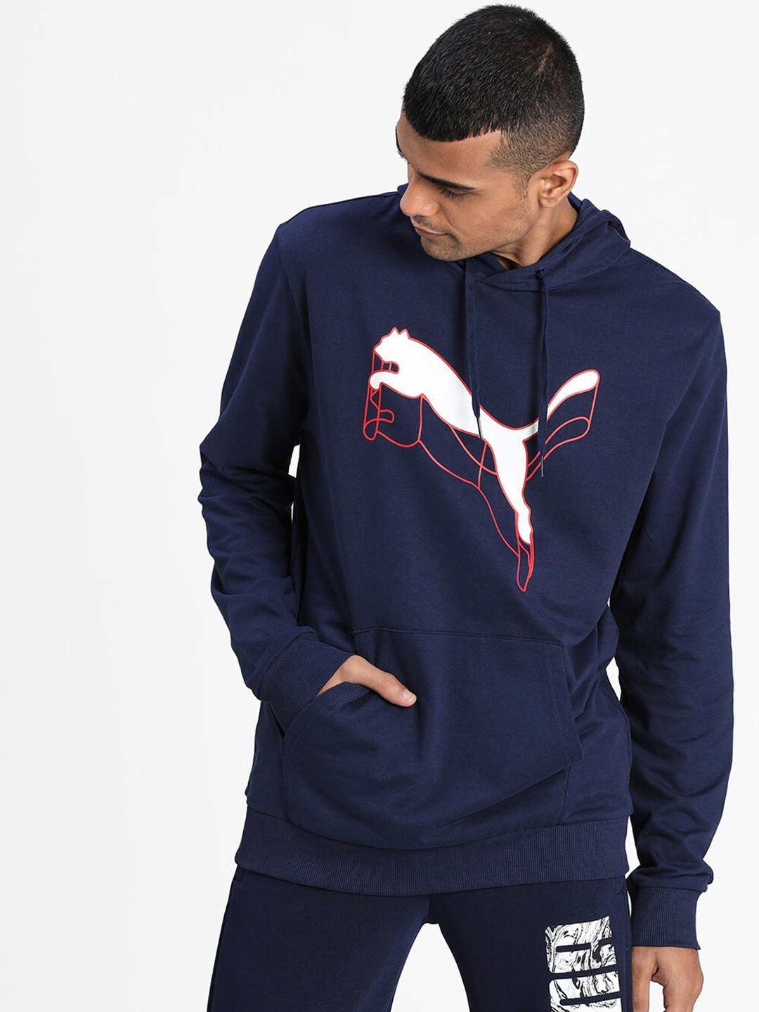 Puma Men Blue M1 Printed Hooded Sweatshirt