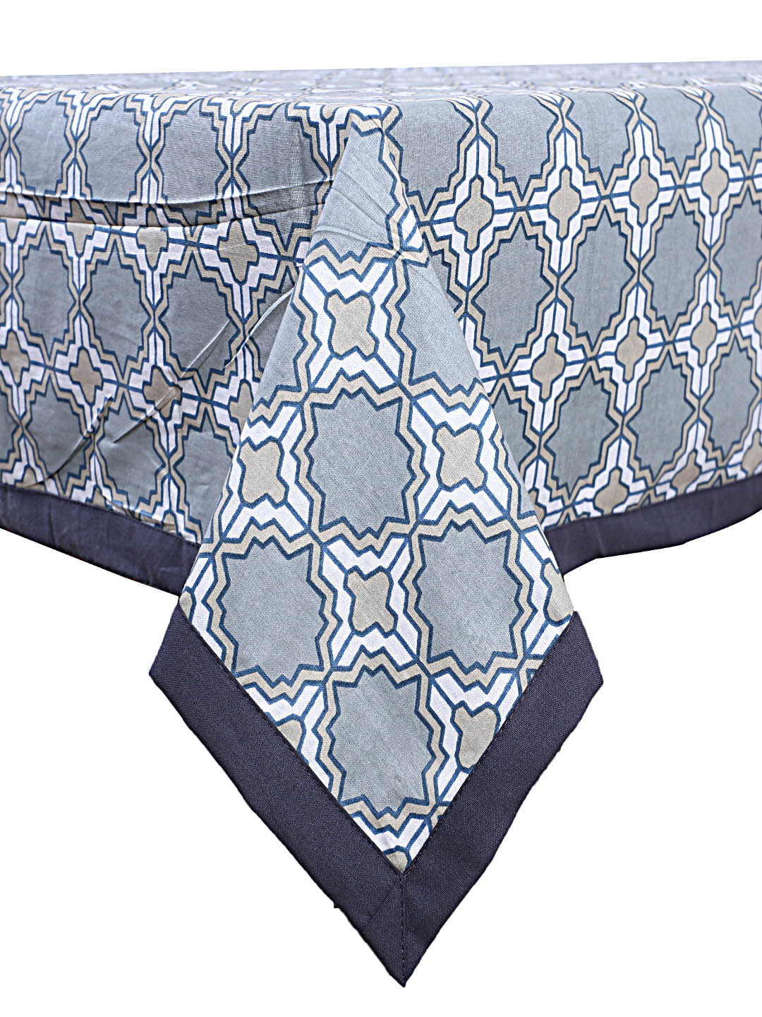 INDHOME LIFE Blue & Beige Printed Cotton  Table Covers