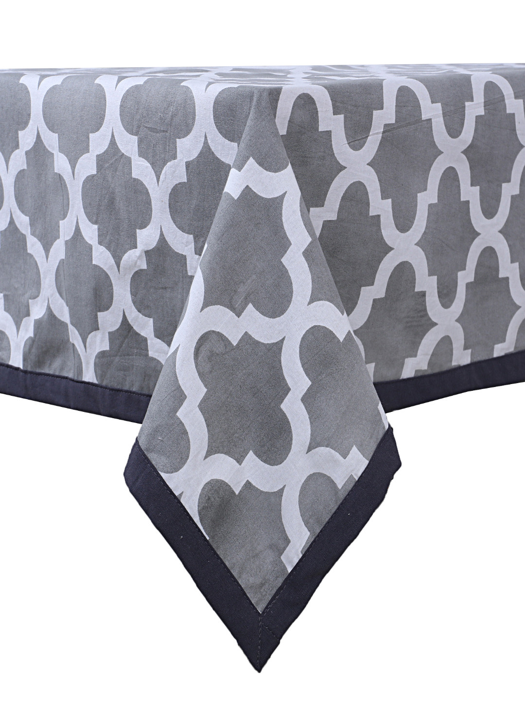 INDHOME LIFE Grey & Black Printed Pure Cotton 4-Seater Table Cover