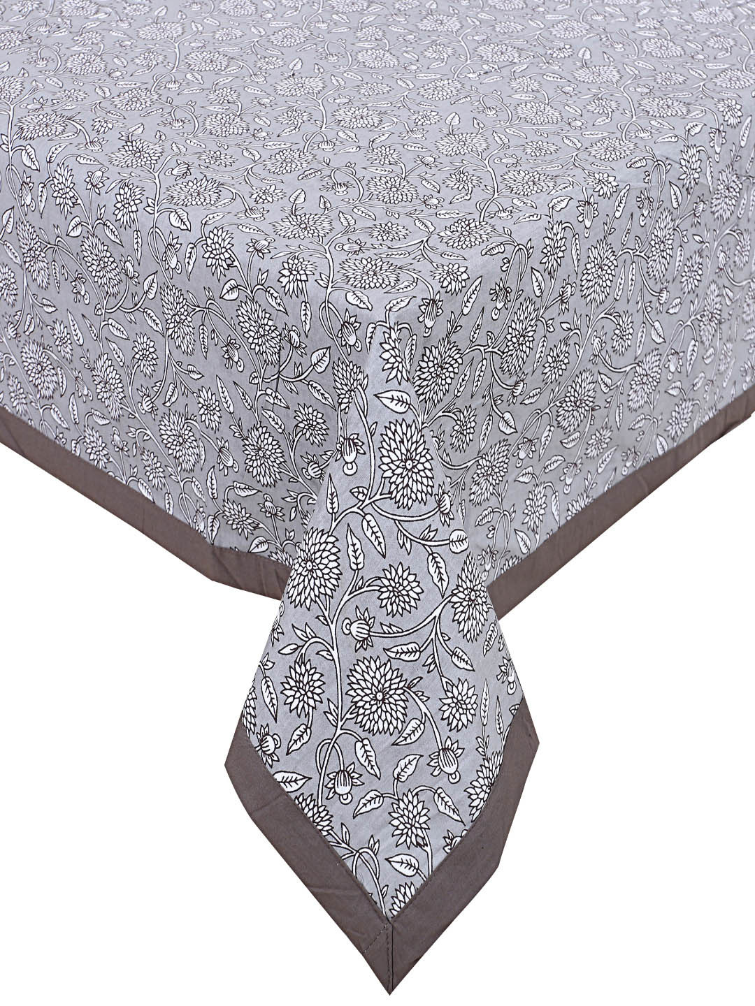 INDHOME LIFE Grey & White Printed Pure Cotton 6 Seater Table Covers