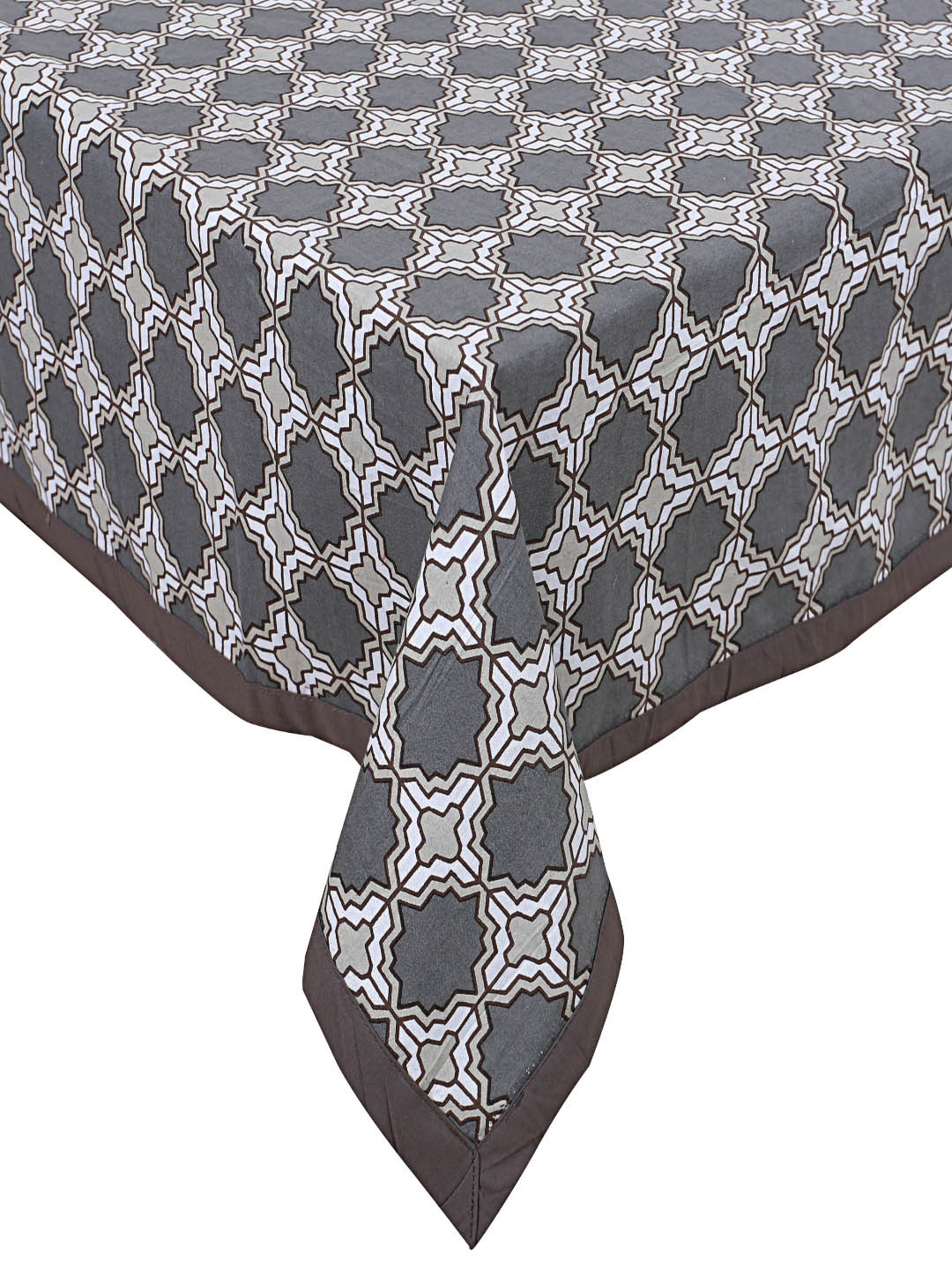 INDHOME LIFE Grey & White Printed Pure Cotton 6 Seater Dining Table Cloth Cover