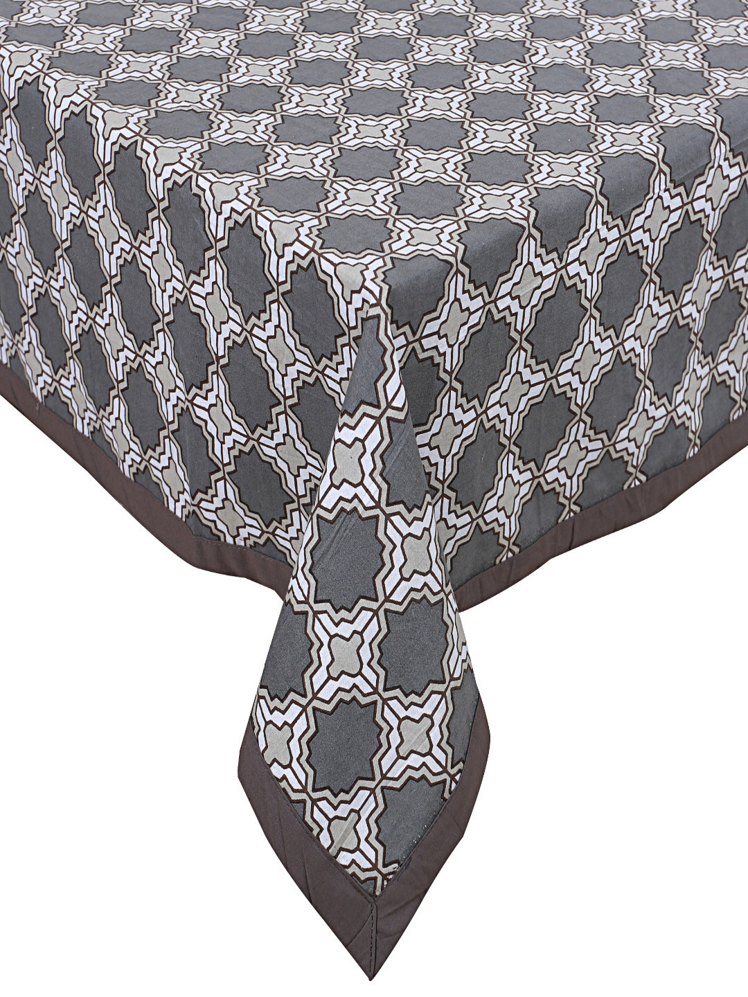 INDHOME LIFE Grey & White Printed Pure Cotton Table Cover
