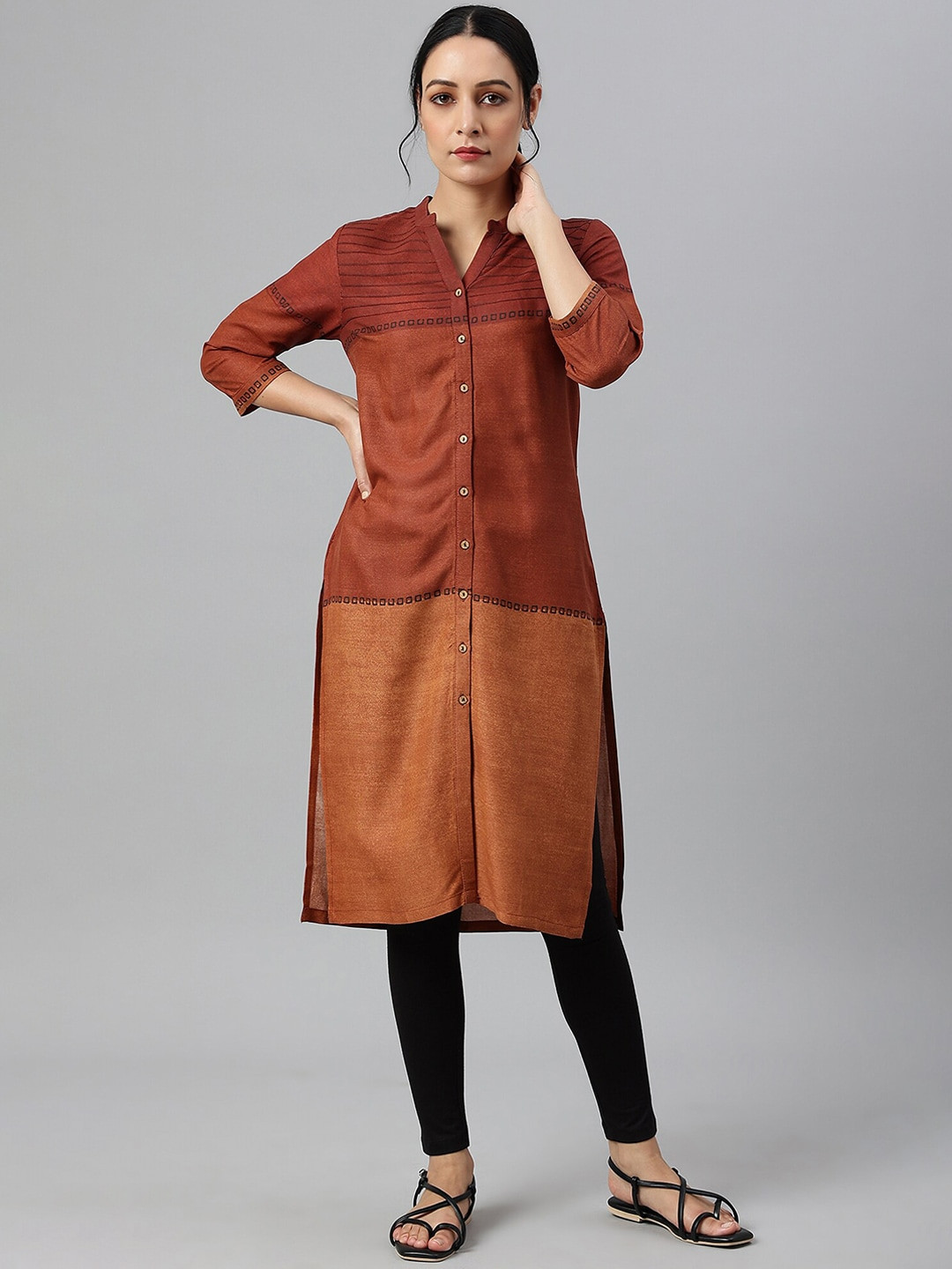 W Women Geometric Print Straight Kurta
