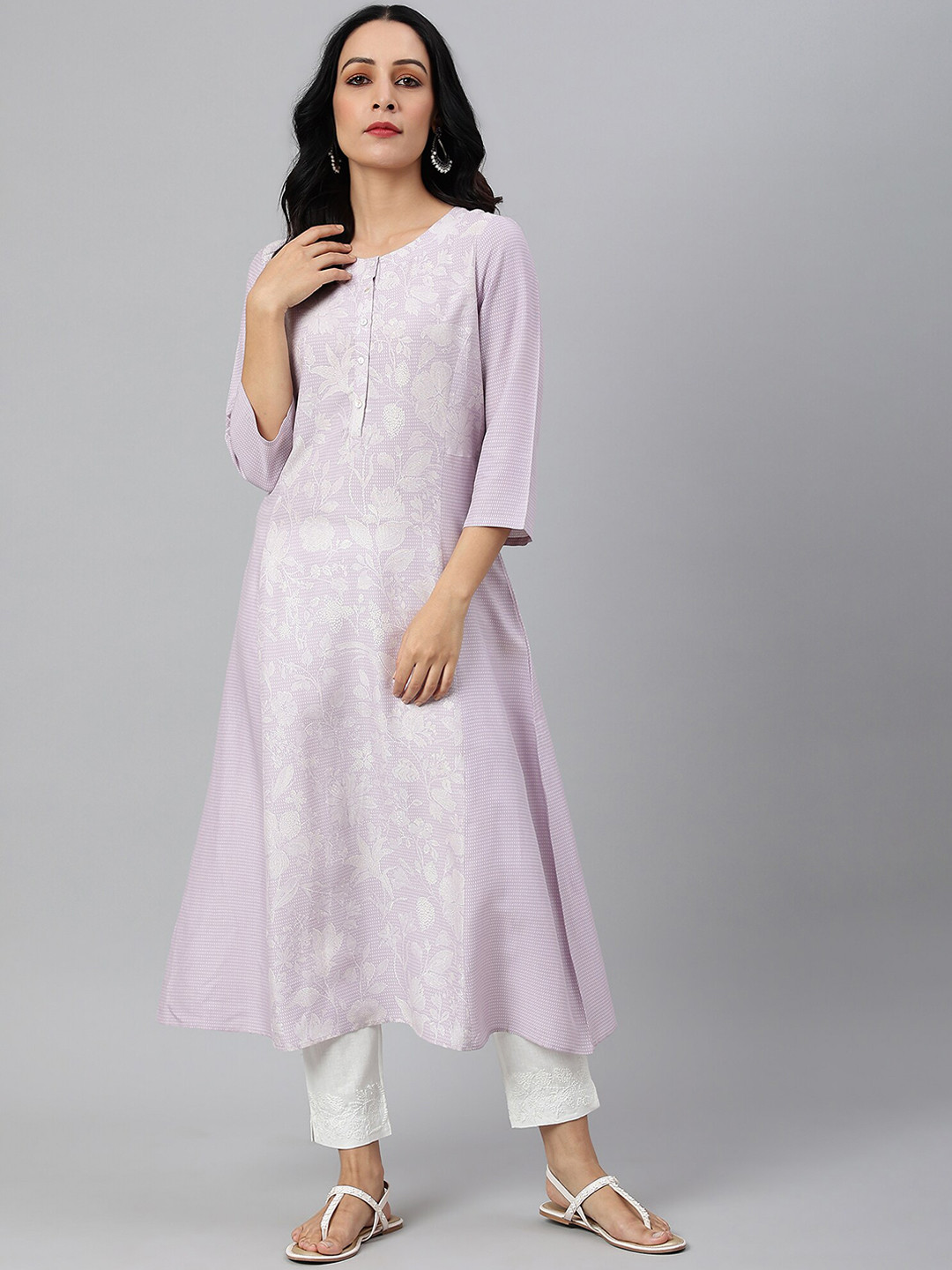 W Women Purple Embroidered Chikankari Handloom Kurta