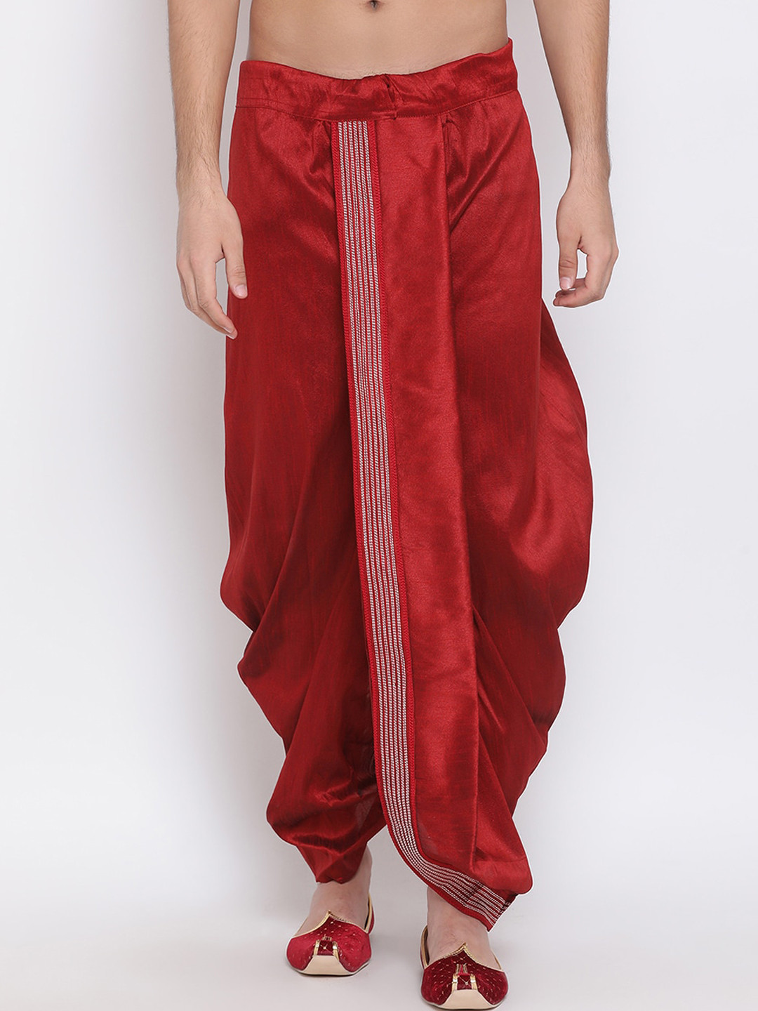 VASTRAMAY Men Maroon Embroidered Silk Blend Dhotis