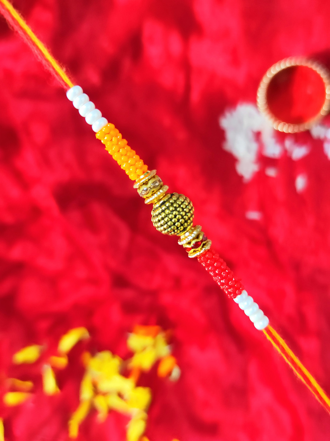 CRAYTON Gold-Plated Red Round-Studded Rakhi