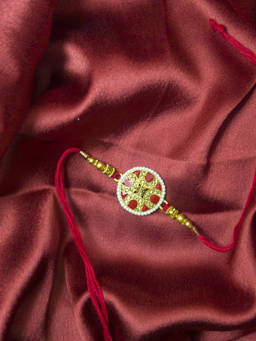 CRAYTON Gold-Toned & White Diamond & Pearl Rakhi