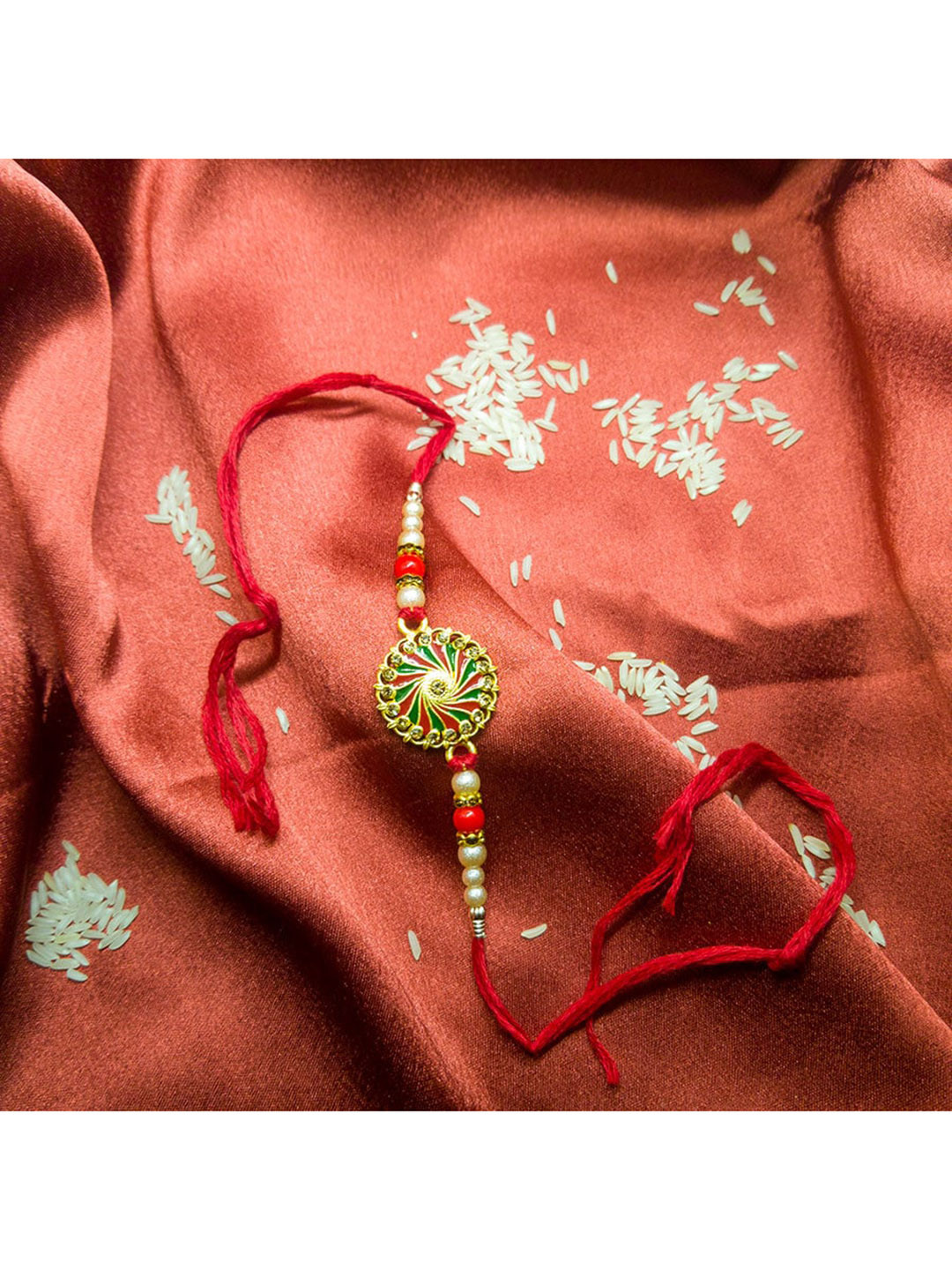 CRAYTON Gold Toned & Red Beaded Chakri Inspired Rakhi