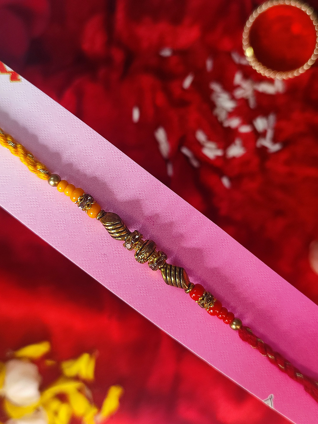 CRAYTON Red & Yellow Coloured Beaded Thread Spring Rakhi