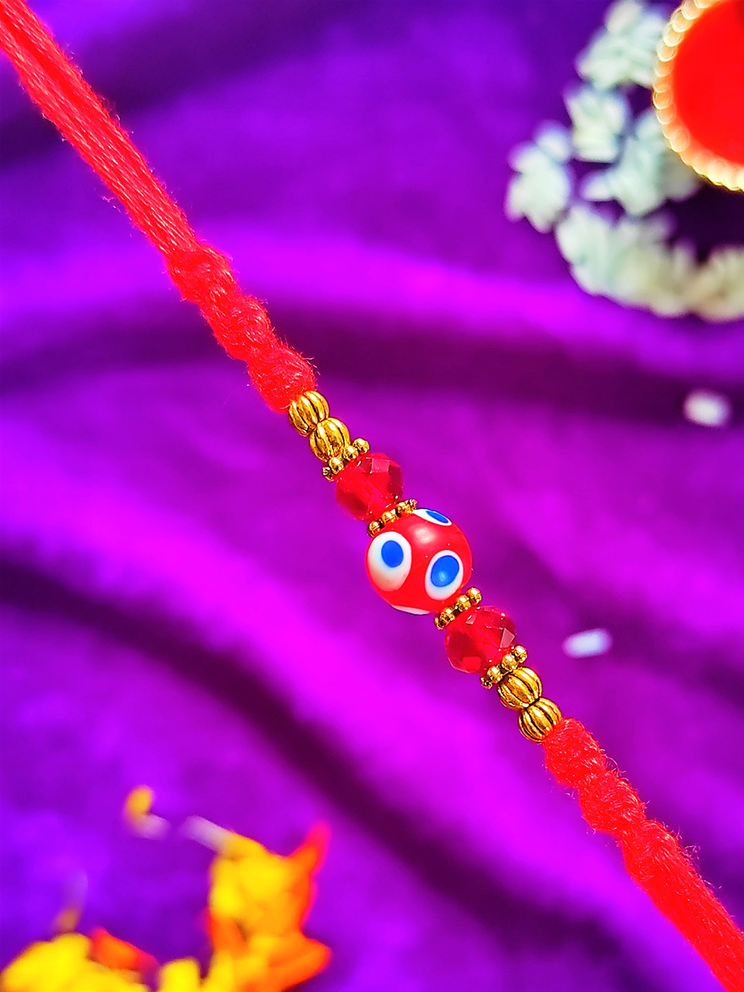 CRAYTON Men Gold-Toned Red Stone-Studded & Beaded Rakhi