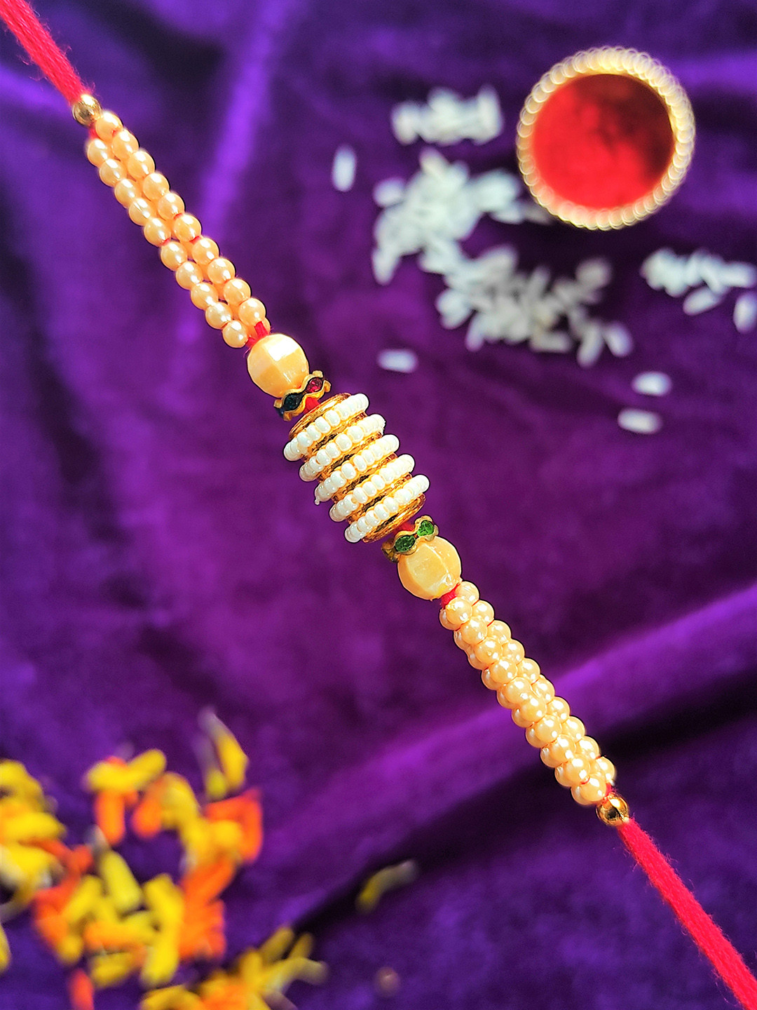 CRAYTON Men Beige Pearl Beaded Rakhi