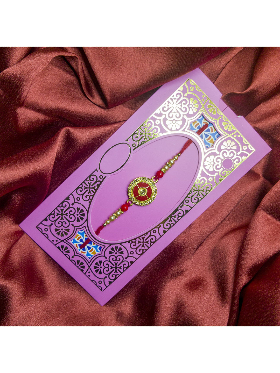 CRAYTON Men Maroon Minakari Designed Studded Rakhi