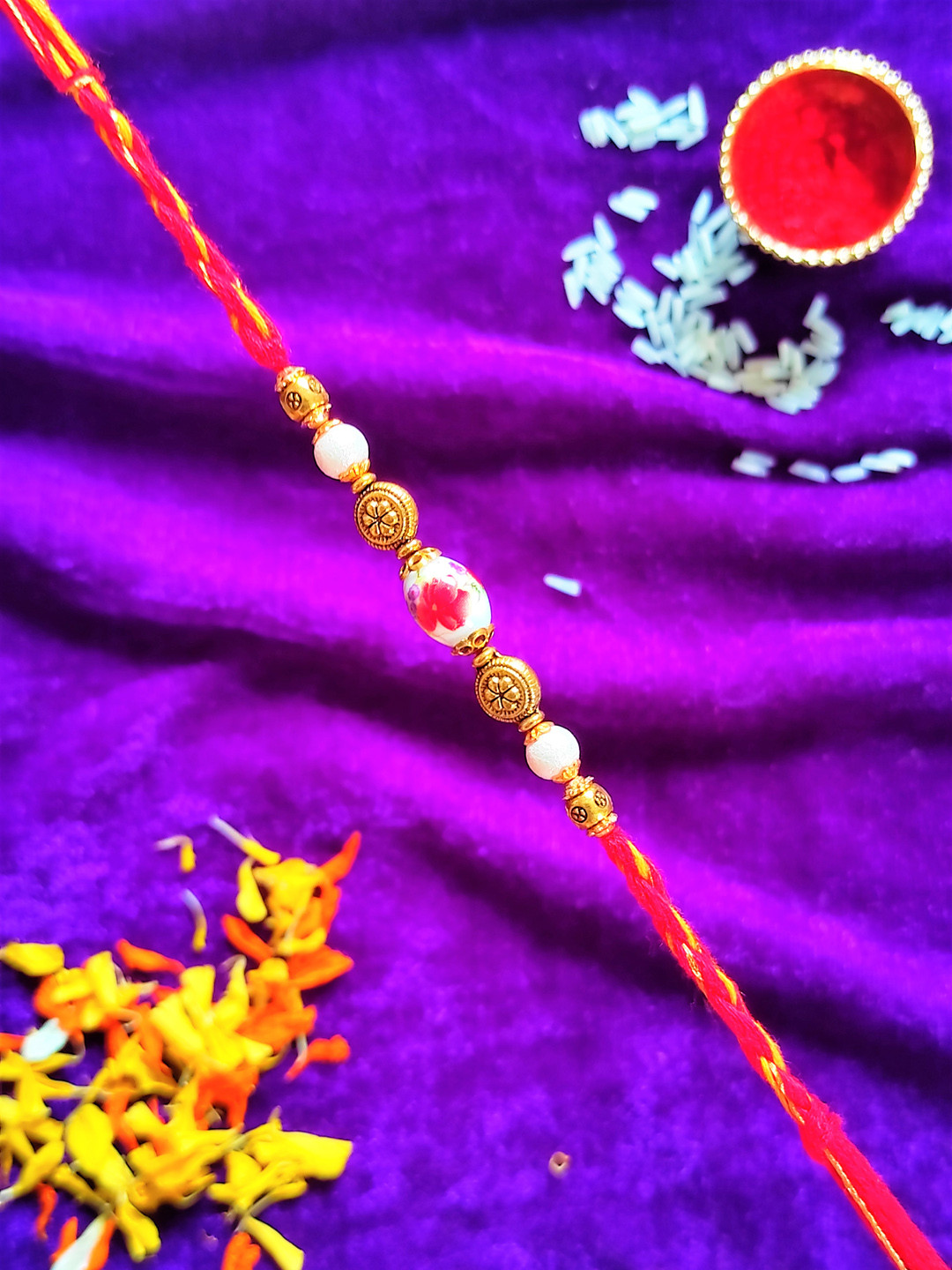 CRAYTON Men White  Beaded Tie-Up Rakhi