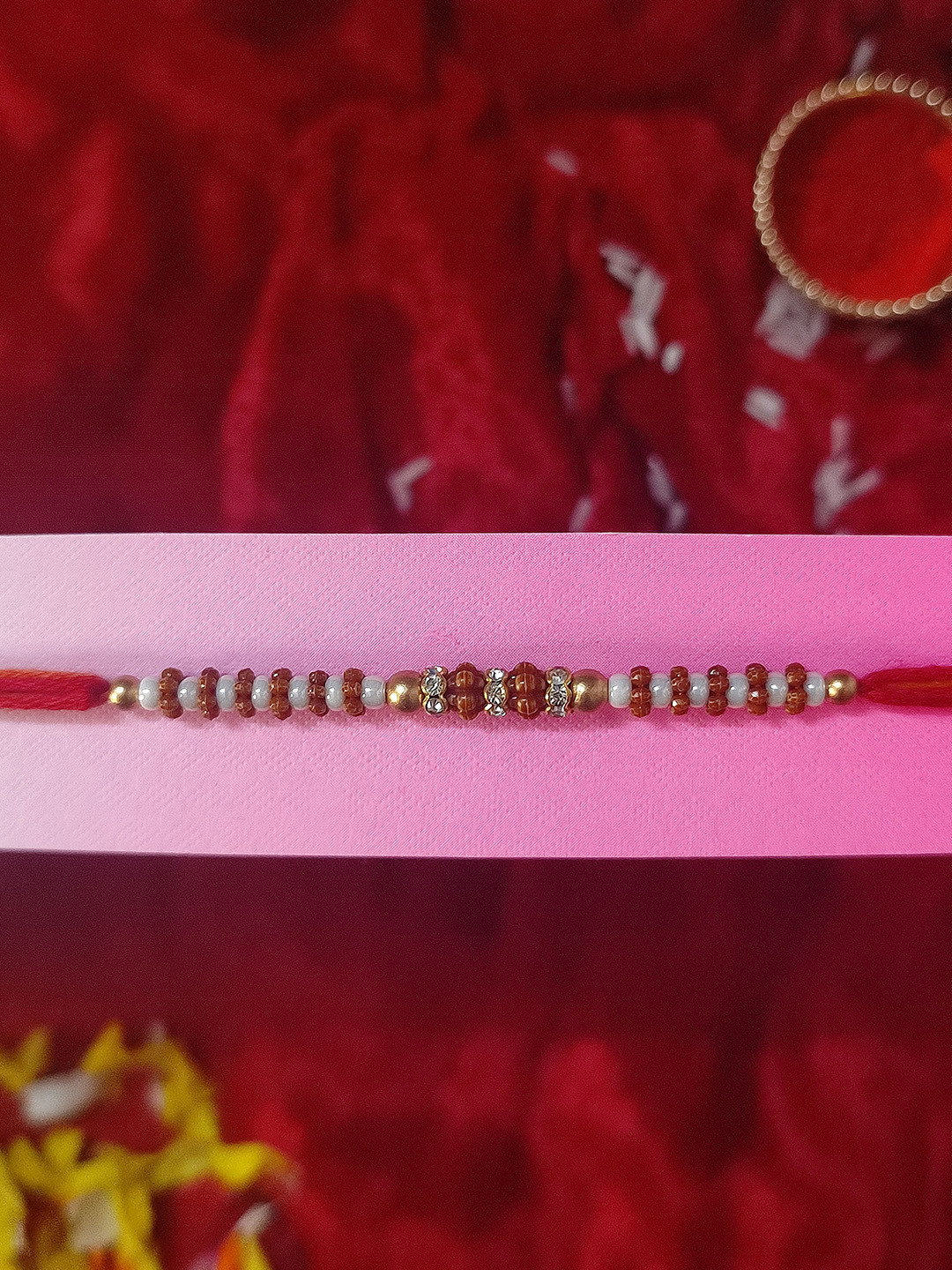 CRAYTON Gold Toned & Brown Diamond & Pearl Beaded Rakhi