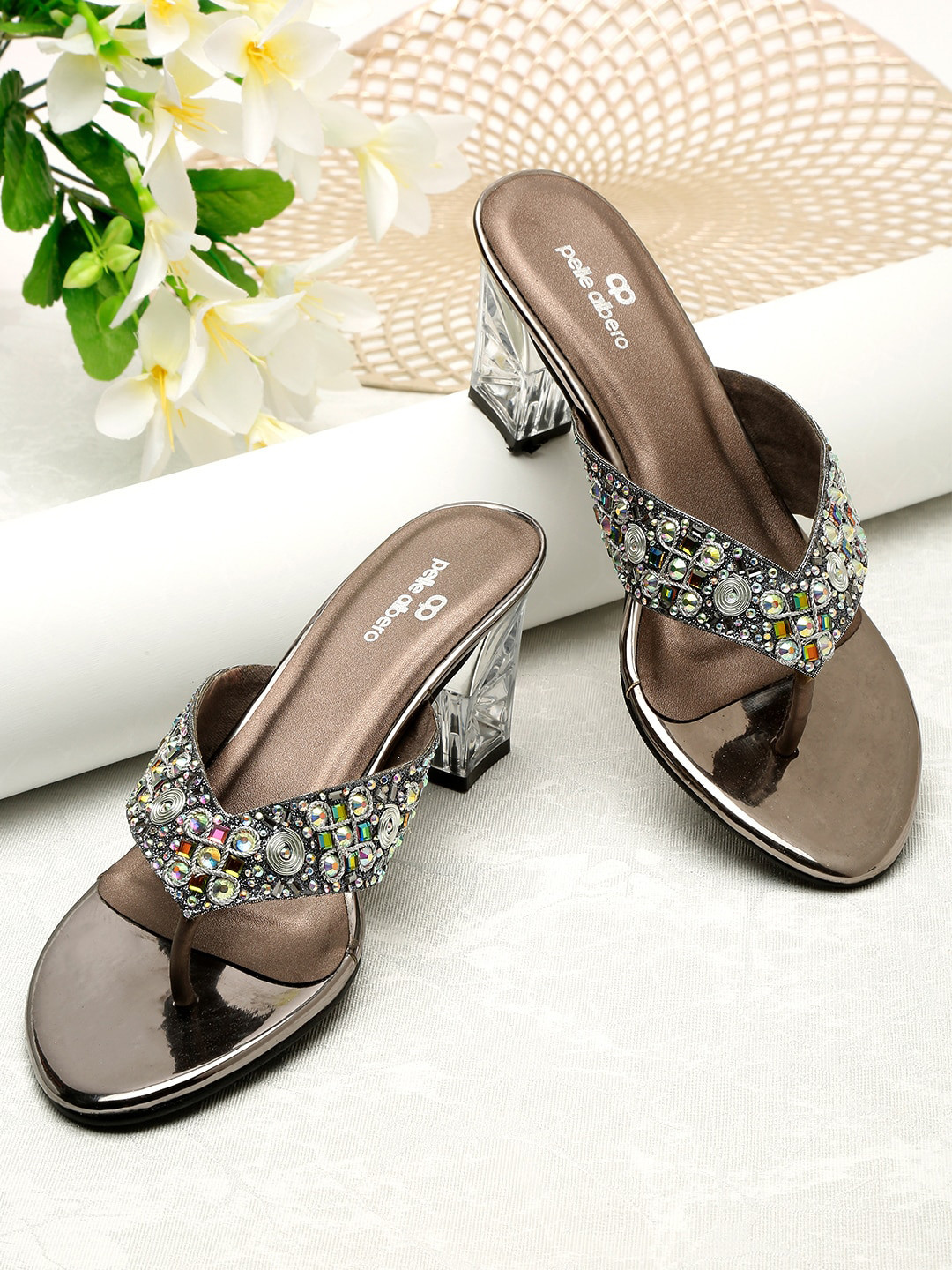 pelle albero womens  Silver-Toned Embellished Party High-Top Block Sandals