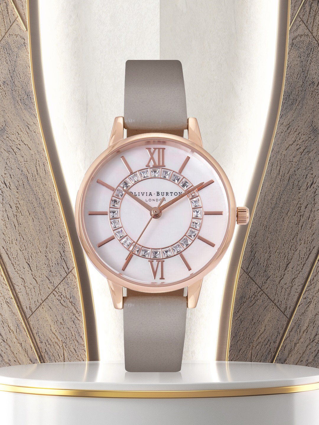 Olivia Burton Women White Embellished Dial & Leather Strap Analogue Watch OB16WD92