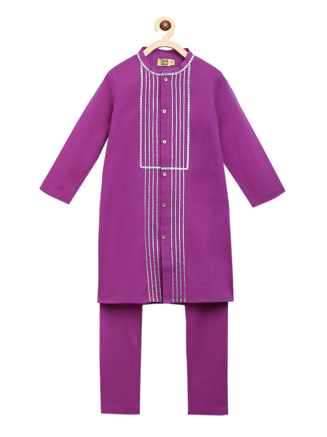 Tiber Taber Boys Purple Paisley Gotta Patti Pure Cotton Kurta Set
