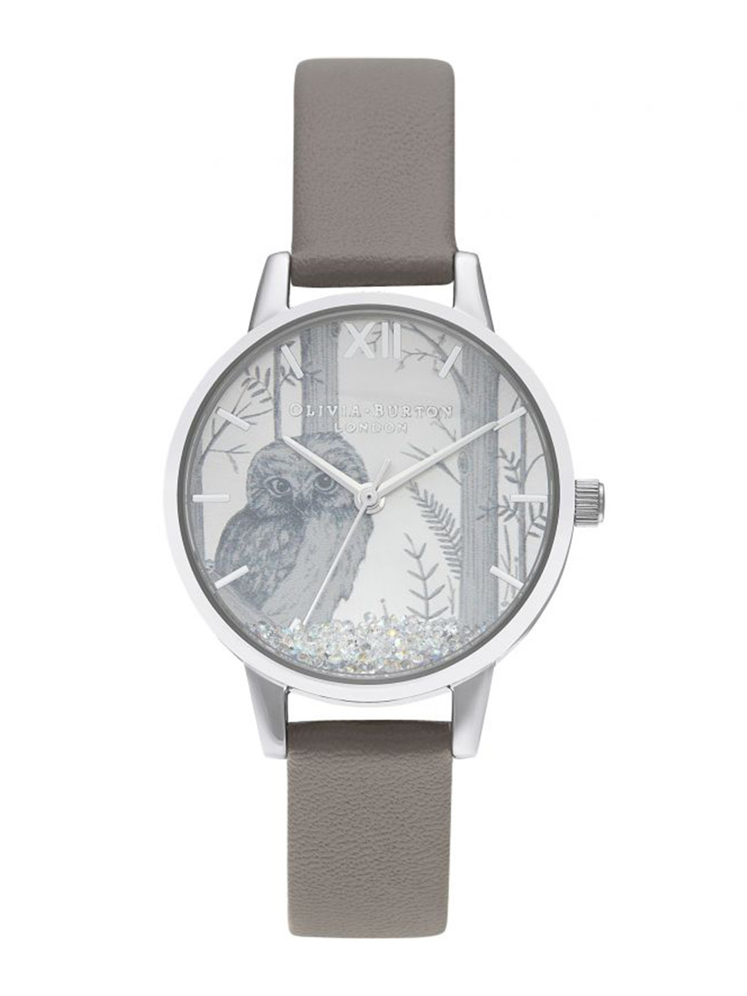 Olivia Burton Women Silver-Toned Dial & Grey Leather Strap Analogue Watch OB16SG10
