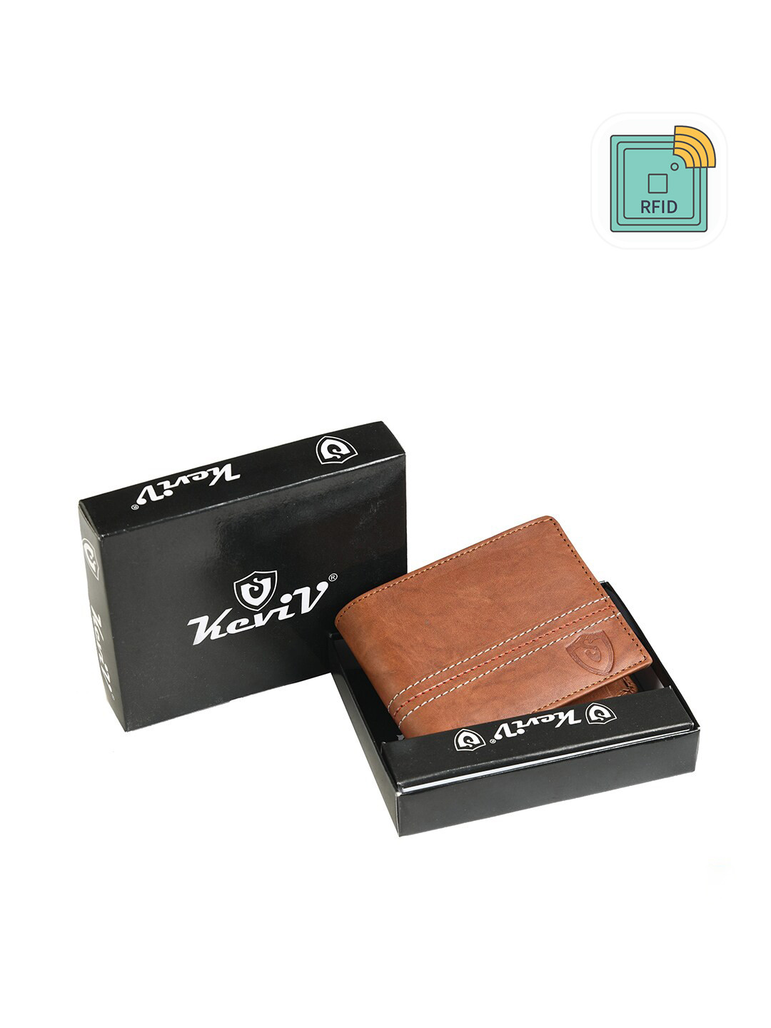 Keviv Men Brown & White Leather Two Fold Wallet